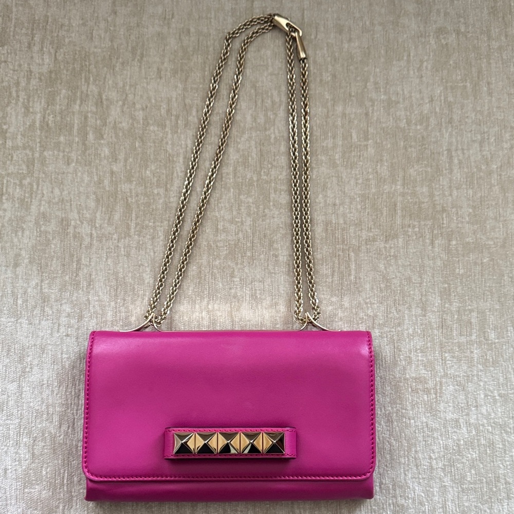 Valentino Garavani Fuchsia Clutch with Gold Studs